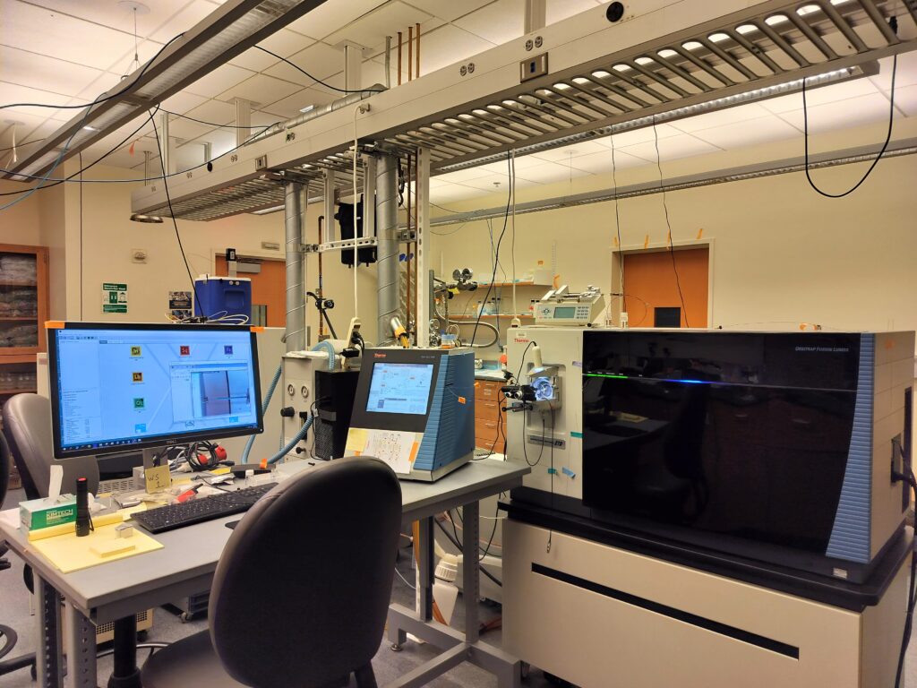 Lab equipment at the Vincent J. Coates Proteomics/Mass Spectrometry Laboratory Core Facility. 