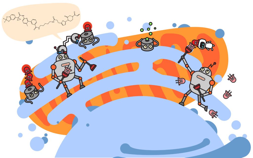 Silver-colored robots march across a blue and orange sky.