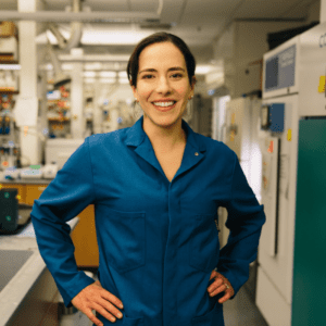 Markita del Carpio Landry stands in her lab on the UC Berkeley campus. 