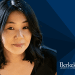 Headshot of Miki Yamamoto on a blue background with the QB3-Berkeley logo in the bottom right corner.