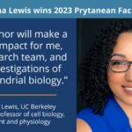 A headshot of Samantha Lewis with a quote that reads: "“This honor will make a major impact for me, my research team, and our investigations of mitochondrial biology."