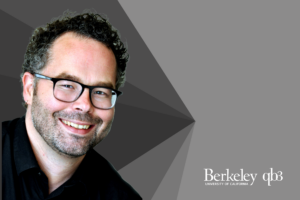 A headshot of Arne Bakker on a gray background with the QB3-Berkeley logo.