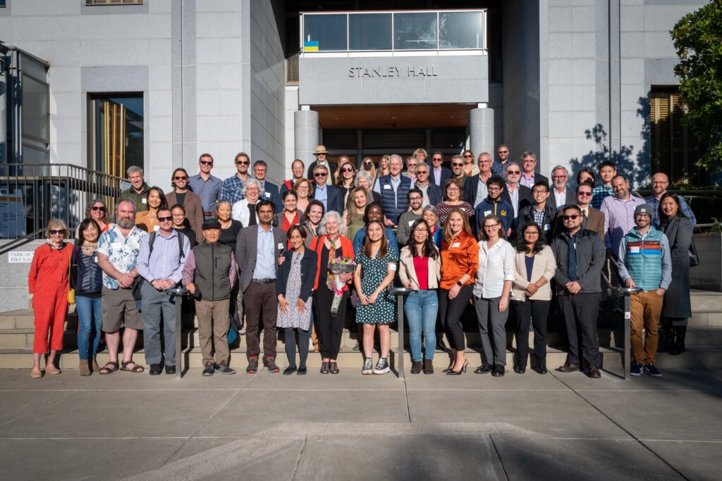 The Klinman lab stands for a group photo in front of Stanley Hall.